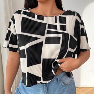 SHEIN Black and White Abstract Blouse